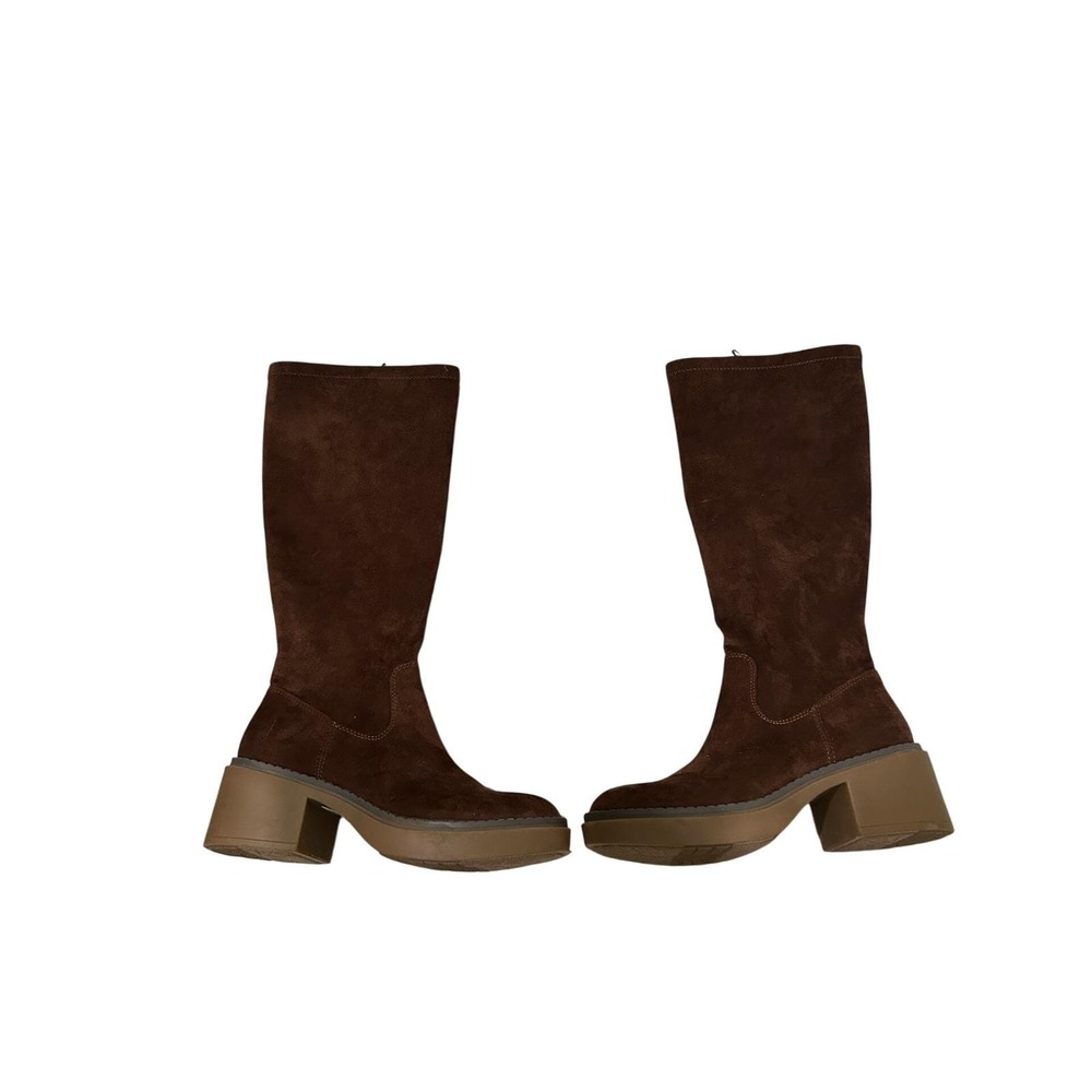White Mountain Marcella Brown Faux Suede Platform Tall Boots Womens 7M Lug Sole - Picture 3 of 12